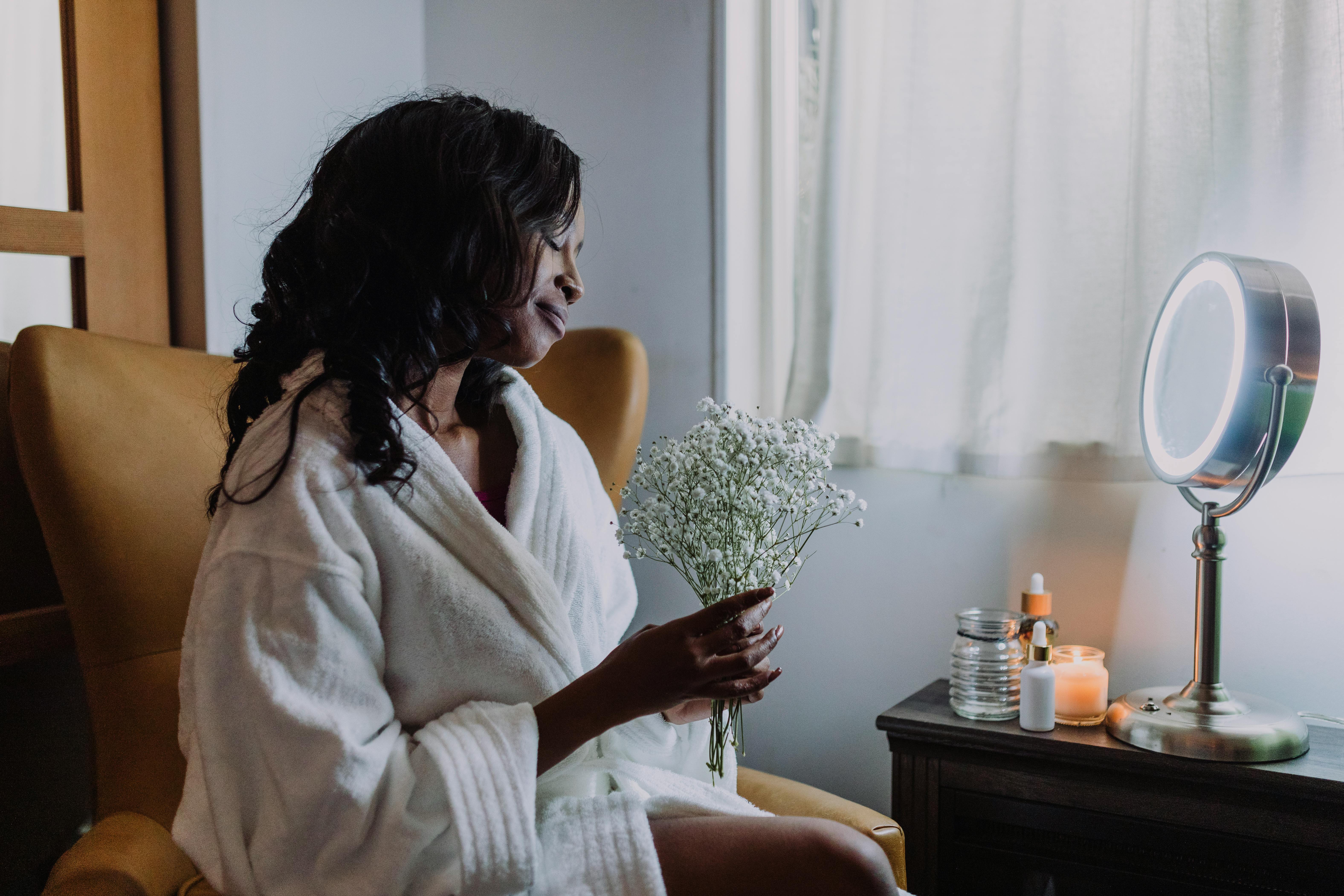 woman with doing her self-care routine