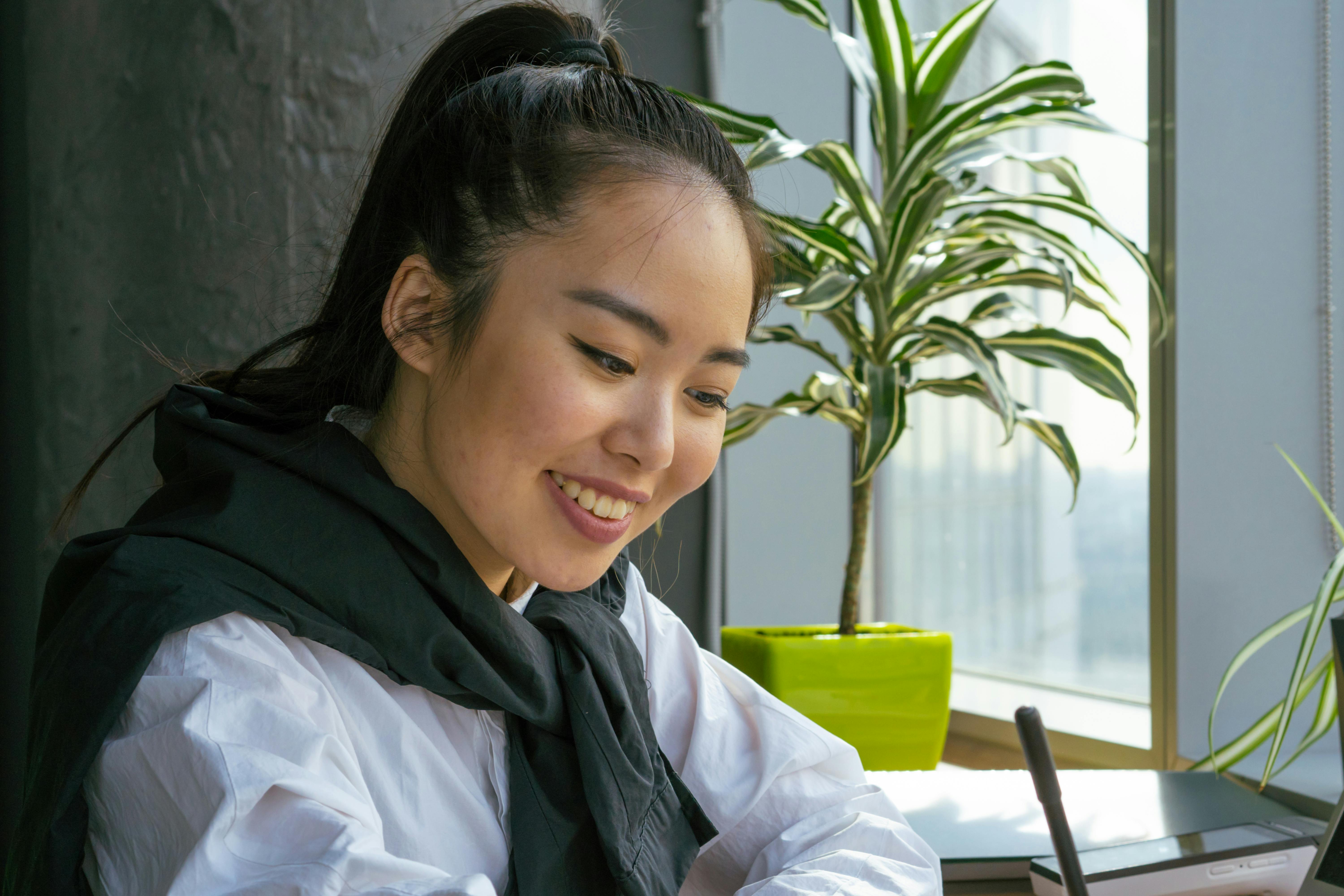 Girl working happily